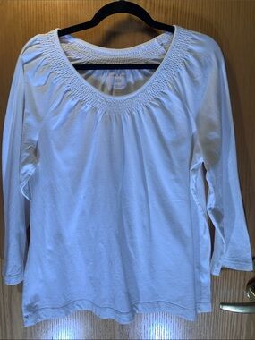 White Stag Cotton Smocked Scoop-Neck Long Sleeve Top - Size XL